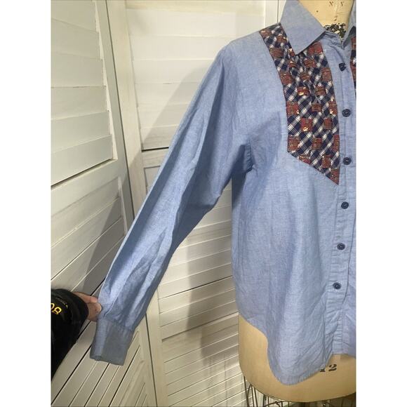NAPA VALLEY Vintage Denim Chambray Patchwork Woven Button-Up Shirt Women’s Large - Picture 4 of 9